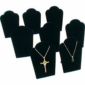 8Pc Necklace Chain Display Pendant Black Velvet Jewelry Set 3 3/4&#034; x 5 1/4&#034;