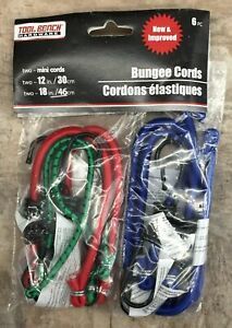NEW 6 PC Bungee Cord Strap Heavy Duty Tool Bench ElasticTie 10&#034; 12&#034; 18&#034; FREE S&amp;H