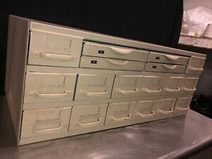 VTG Equipto 18 Drawer Industrial Metal Small Parts Cabinet 34”W X17”D X 13-3/4”H