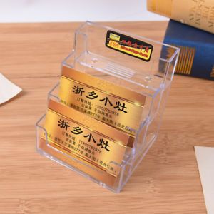 4 Pocket Desktop Clear Acrylic Business Card Holder Countertop Display Stand  QR