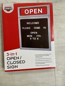LARGE OPEN CLOSED SIGN Cosco Message Business Hours Sign 15 x 20 1/2 Black/Red