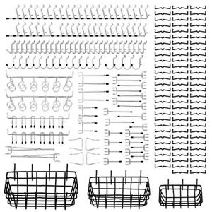 122Pcs Pegboard Hooks Assortment with 3 Pegboard Baskets Organizing Tools Garage