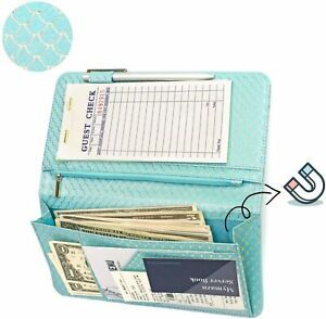 Server Wallet Waitress Book Magnetic with Money Zipper Pocket Italian sky blue