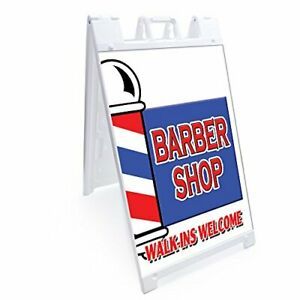 SignMission Barber Walk-ins Welcome A-Frame Sidewalk Sign with Graphics On Ea...