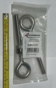 2 Pieces Stainless Steel 316 M12 Eye Bolt 12mm x 120mm Marine Grade