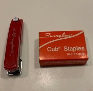 Vintage Swingline Tot 50 Red Mini Stapler &amp; Empty Swingline Staple Box