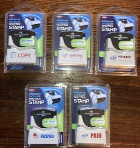 Set of 5 Cosco Premium 2-Color Shutter Stamps:  Paid, Faxed, Copy, More