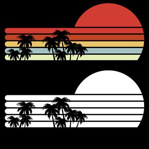 Palm Sunset Retro SVG DXF PNG EPS Files vector