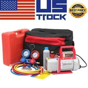 3.5CFM Vacuum Pump  1/4 HP R134 R12 R22 Double Gauge Valve Set 1720 RPM NEW US