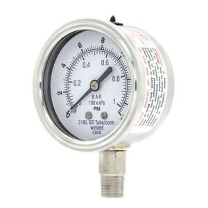 PIC GAUGES 301D-254B Gauge,2.5&#034;,0/15psi,1/4&#034;Low Mount,SS