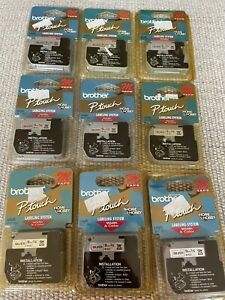 9 Cartridges Brother P-Touch M Tape 9mm 3/8&#034; Black on Silver