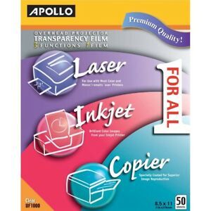 Apollo Inkjet, Laser Transparency Film - Clear - Letter - 8 1/2&#034; x 11&#034; - 50 /
