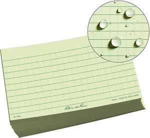 Rite in the Rain All Weather Index Cards, 3&#034; X 5&#034;, Universal Pattern, Green (No.
