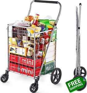 Wellmax Grocery Shopping Cart with Swivel Wheels, Foldable and Collapsible Utili