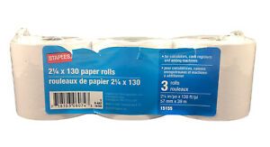 Staples 3 Rolls Paper Rolls 2 1/4&#034; x 130&#039; Calculator Register Adding Machine