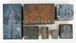 antique 7pc TYPESET PRINTERS BLOCKS wood PATRIOTIC NATIVE AMERICAN INDIAN libert