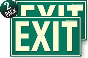 Photoluminescent Exit Sign (Green) / Pack Of 2 / UV Inks On Aluminum. Heat | |