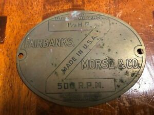 ORIGINAL Fairbanks Morse &amp; Co Z Brass Nameplate tag data 1-1/2 HP 500 rpm 1916