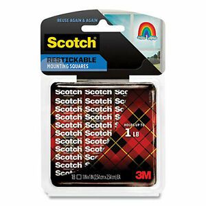 Scotch Restickable Mounting Tabs, 1&#034; X 1&#034;, 18/Pack R100 R100  - 1 Each