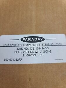 FARADAY VIBRATING BELL W/ 10&#034; GONG Cat No 4761101424DC Red 24 VDC
