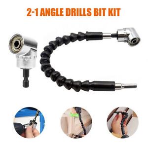 105° Right Angle Drill Attachment Adapter Electric Power 1/4 Flexible Shaft Set