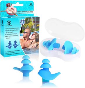 Upgraded Design Silicone Swimming Earplugs, Hearprotek 2 Pairs Waterproof Ear