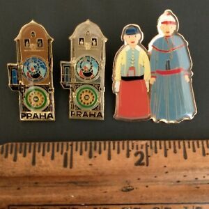 Lot of 3 Prague Lapel Pin Pieces Praha Czech Republic Souvenir Art Accessory Set