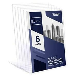 Slant Back Acrylic Sign Holder - 8.5 x 11 Inches Premium Portrait Ad 6 Pack