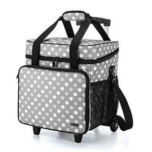 Overlock Sewing Machine Case with Detachable Serger Machine Trolley Gray Dots