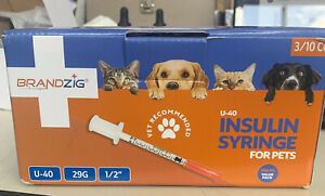 BrandZig Insulin Syringe for Pets U-40, 29G  1/2&#034; 100 Count