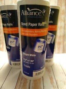 Alliance Bond Paper Rolls 3 Rolls 2.25 X 140&#039; For Cash Registers (LOT OF 3)