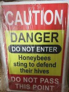 Honey Bee Caution Sign Corrugated Plastic 12&#034; x 18&#034; NIP