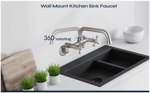 Wall Mounted Faucet Kitchen Brushed Nickel 6 Inch(15cm) Spout Reach Adj. Center