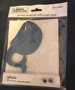 FORAY Animal &#034;Whale&#034; Notepad 60 Sheets w/Push Pins NEW