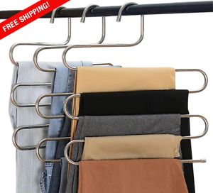 Eityilla S Type Clothes Pants Hangers Stainless Steel Space Saving Hangers 5 Lay