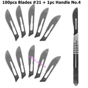 Dental Medical Surgical Scapel Handle Stainless 4# *1 PCS +100PCS Blades #21 set