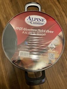 Alpine Cuisine Aluminum Non-Stick Dutch Oven Pot with Glass Lid, 10 Quart, Gray