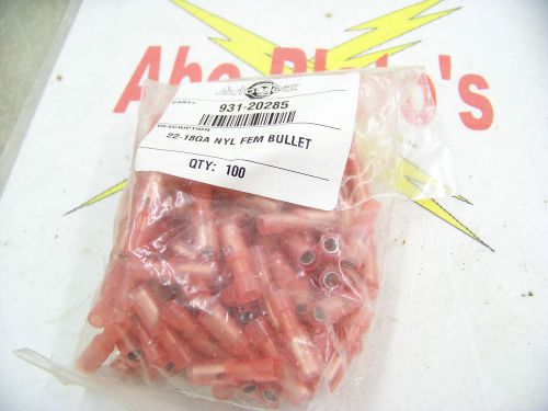 Autogear 931-20285 22-18 ga nyl femal bullet connector, crimp, bag of 100, red for sale