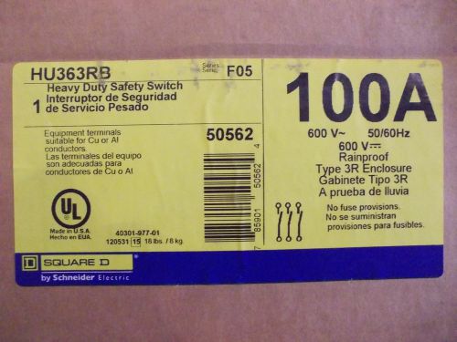 Nib sealed square d hu363rb 100a 600v non fused disconnect type 3r enclosure for sale