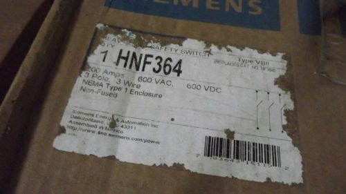 Nib siemens 200 amp 600 volt non fusible hnf364 for sale