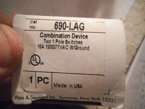 Pass &amp; seymour two 1-pole switches light almond combo device 690-lag - new for sale