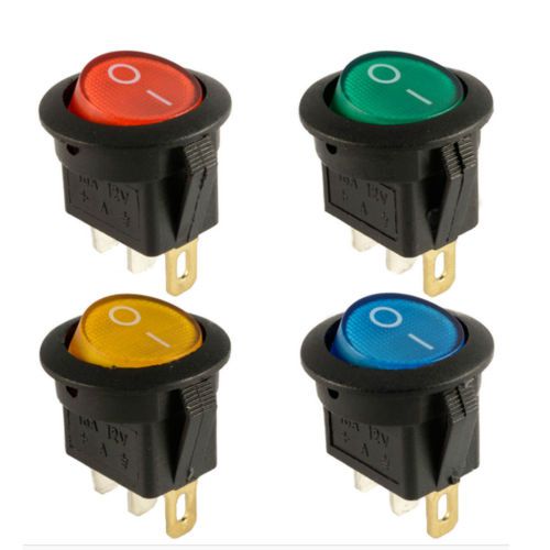 Blue + Red + Green + Yellow On/Off 12V LED Lighted Round Rocker Switch Car Boat