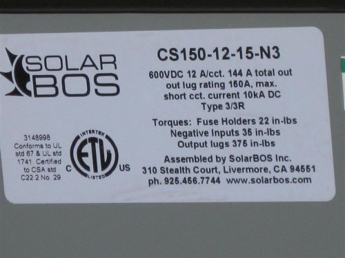 Solar Bos CS150-12-15-N3  NEW  Source Circuit Combiner