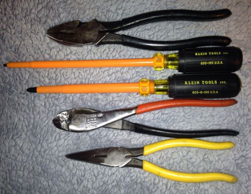 (5) Piece Tool Thomas &amp; Betts, Sta Kon Lug, + Klein Electrical Tools+ Insulated