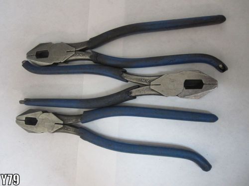 LOT OF 3 Vintage Klein D2000-8 8&#034; Heavy-Duty Side-Cutting Pliers