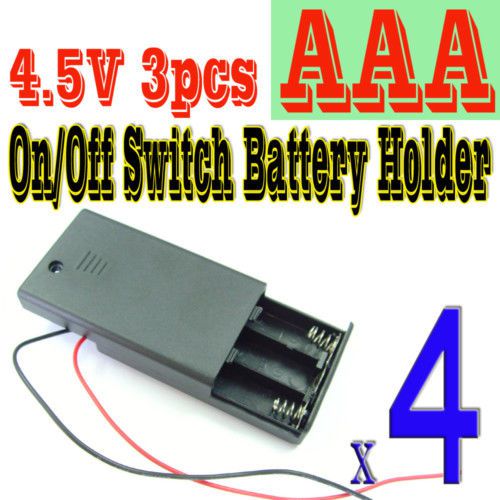 4 x On/Off Switch Battery Holder 3x AAA 4.5V Leads Box