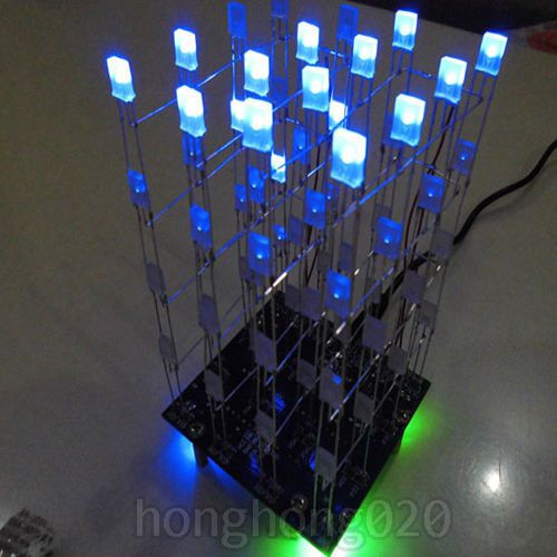 New DIY 3D LED Light Squared 4x4x4 LED Cube White LED Blue Ray Kit