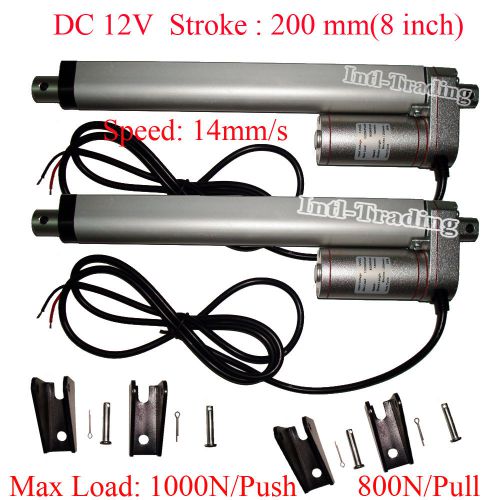 Set of 2x dc 12v heavy duty 8&#034; linear actuator&amp;bracket stroke 220 pound max lift for sale