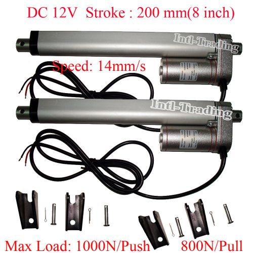 Set of 2x dc 12v heavy duty 8&#034; linear actuator&amp;bracket stroke 220 pound max lift for sale