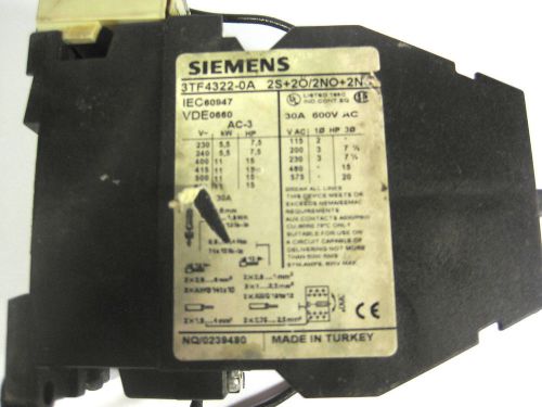 Siemens 3TF4322-0A 30 Amp 600 VAC 3 Pole Contactor